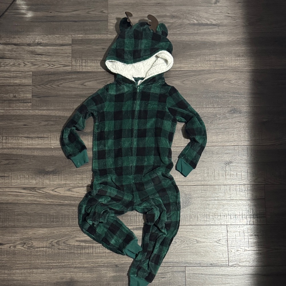 Green Plaid Reindeer Hooded Onesie